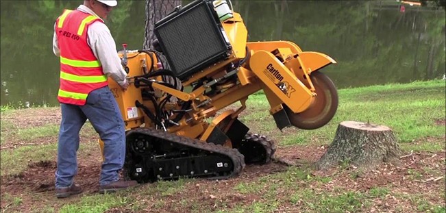 man using a stump grinder